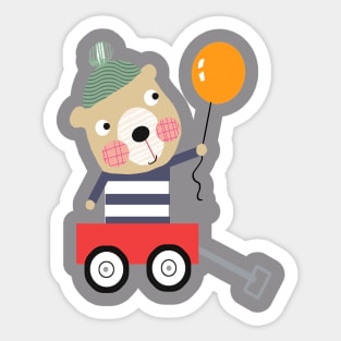 bear in a wagon Sticker